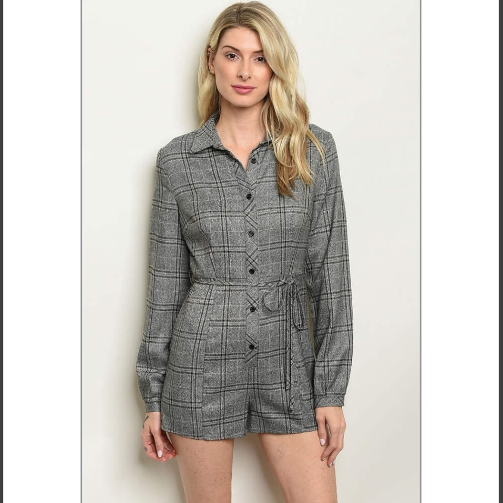 New Gray Checkered Shorts Romper